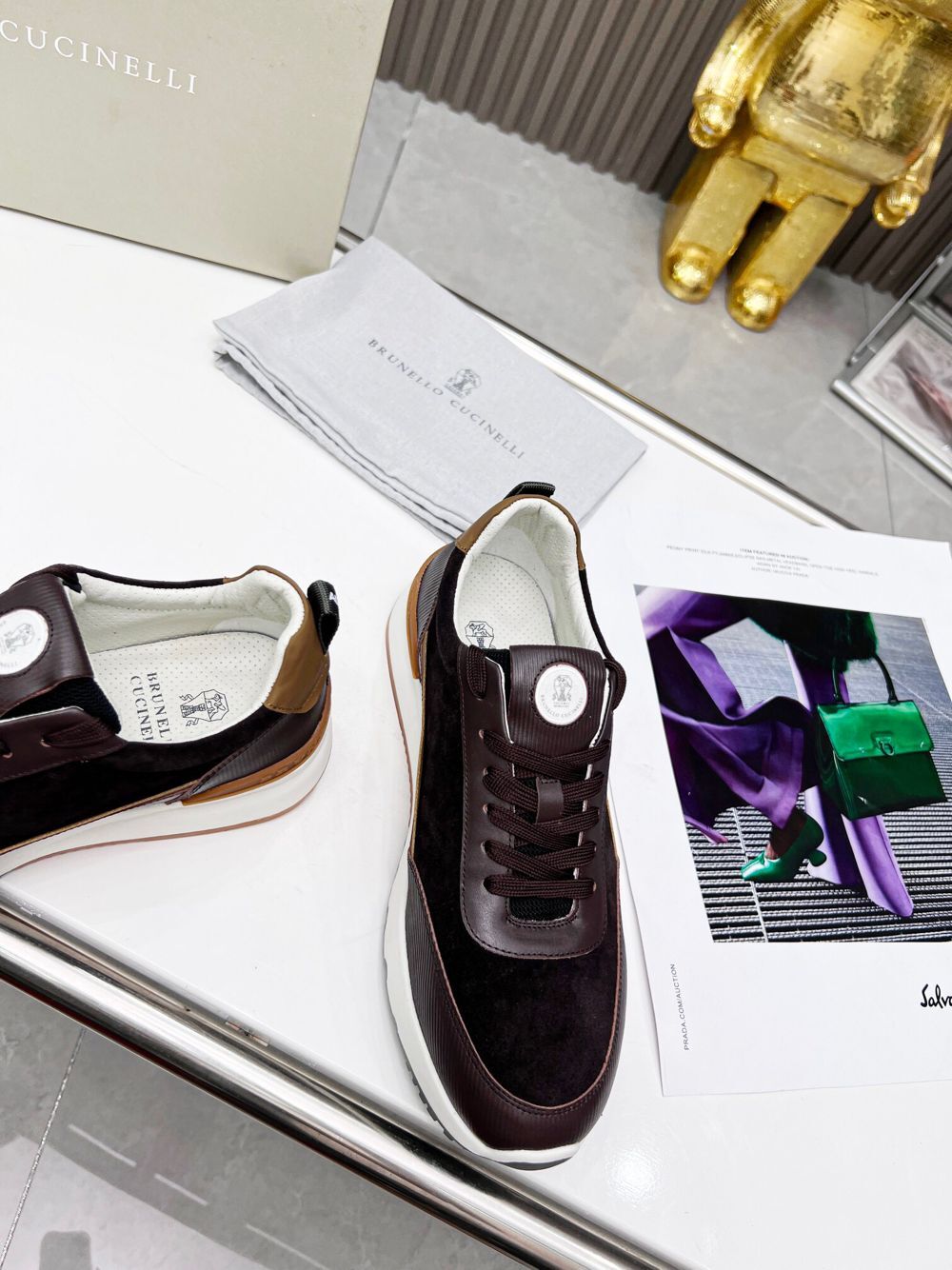 GIÀY BRUNELLO CUCINELLI Suede Burgundy Sneaker shoes