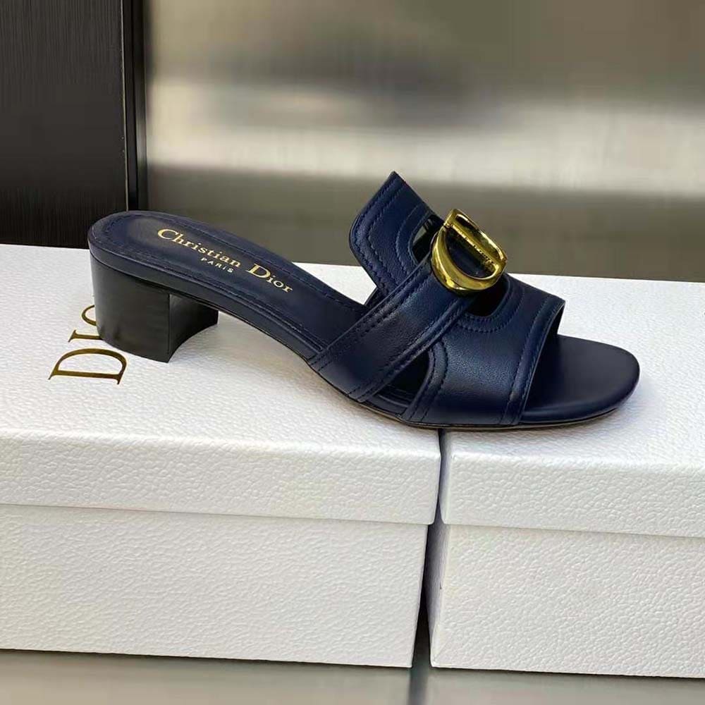 GUỐC Dior Women 30 Montaigne Heeled Slide Black Calfskin