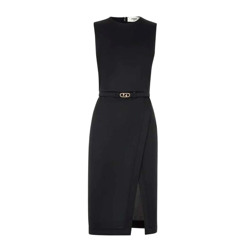 Váy Fendi Midi-Length Sheath Black Pique Jersey Dress