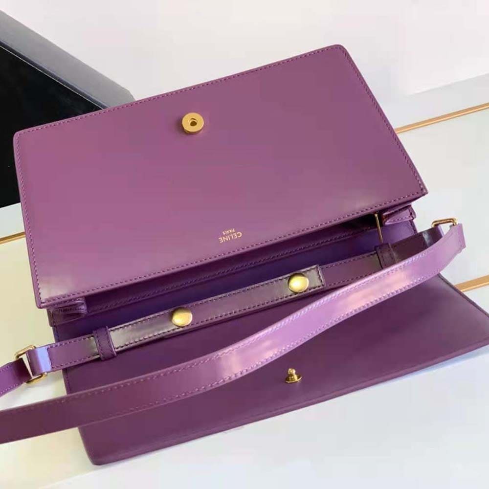 TÚI Celine Women Trapeze Triomphe Bag in Shiny Calfskin-Purple