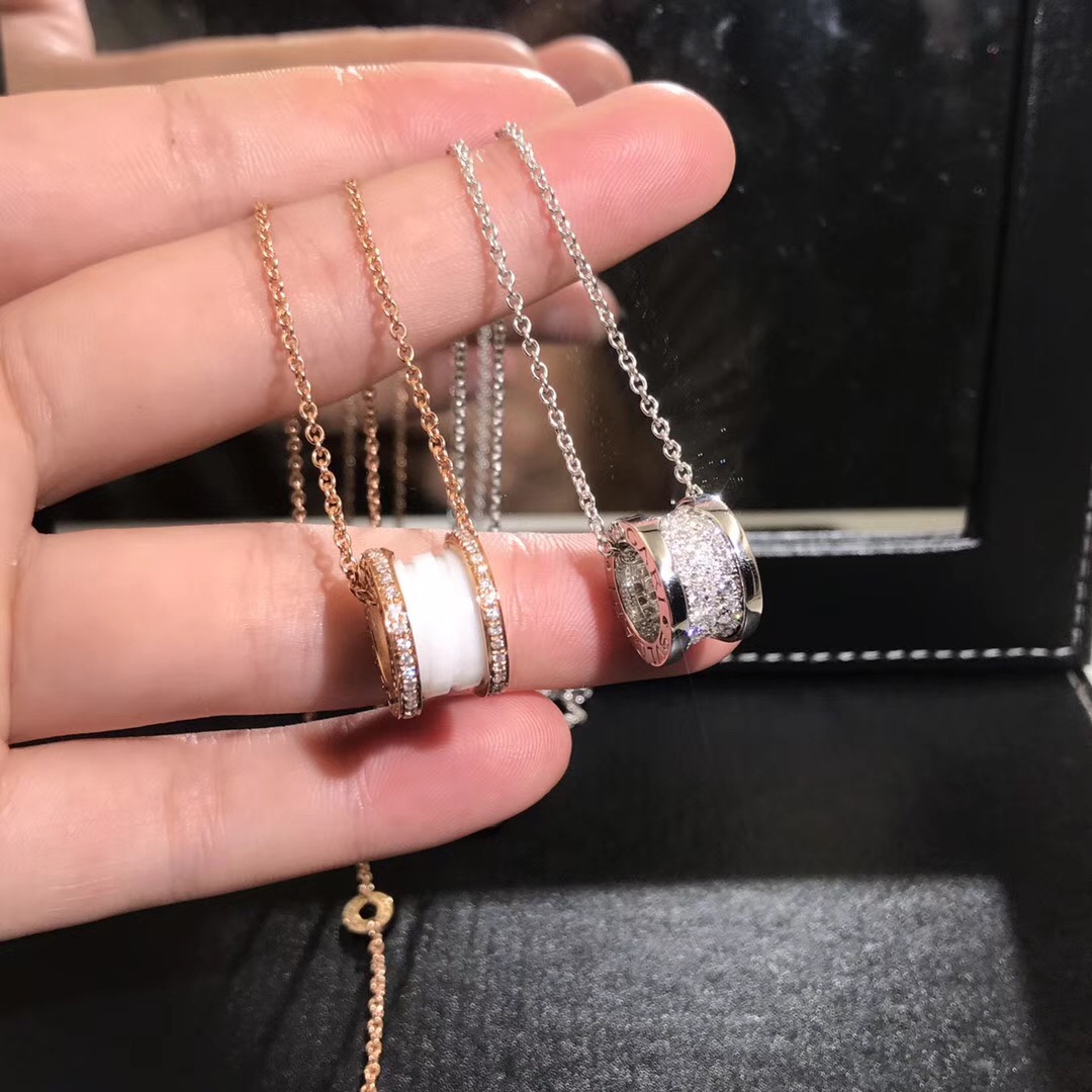DÂY CHUYỀN VÀNG HỒNG BVLGARI B.zero1 White Ceramic Diamond Pendant Necklace