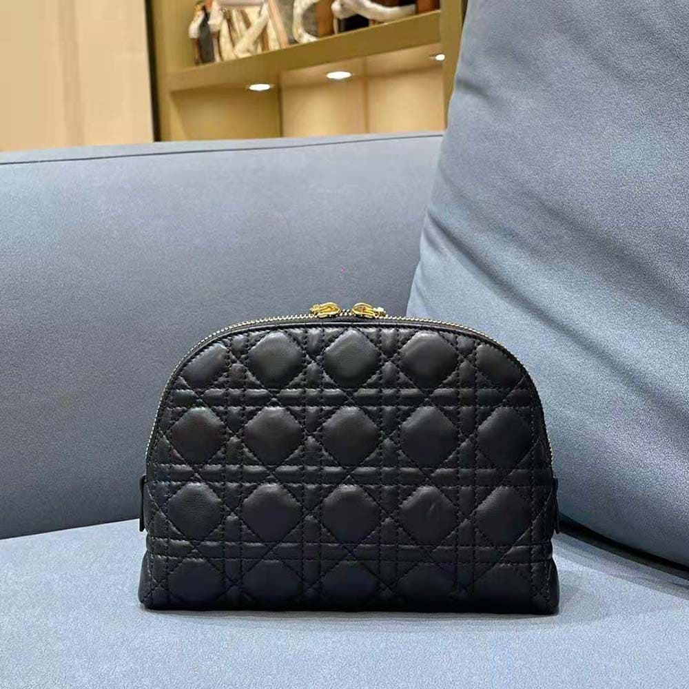 TÚI Dior Women Caro Beauty Pouch Black Cannage Lambskin