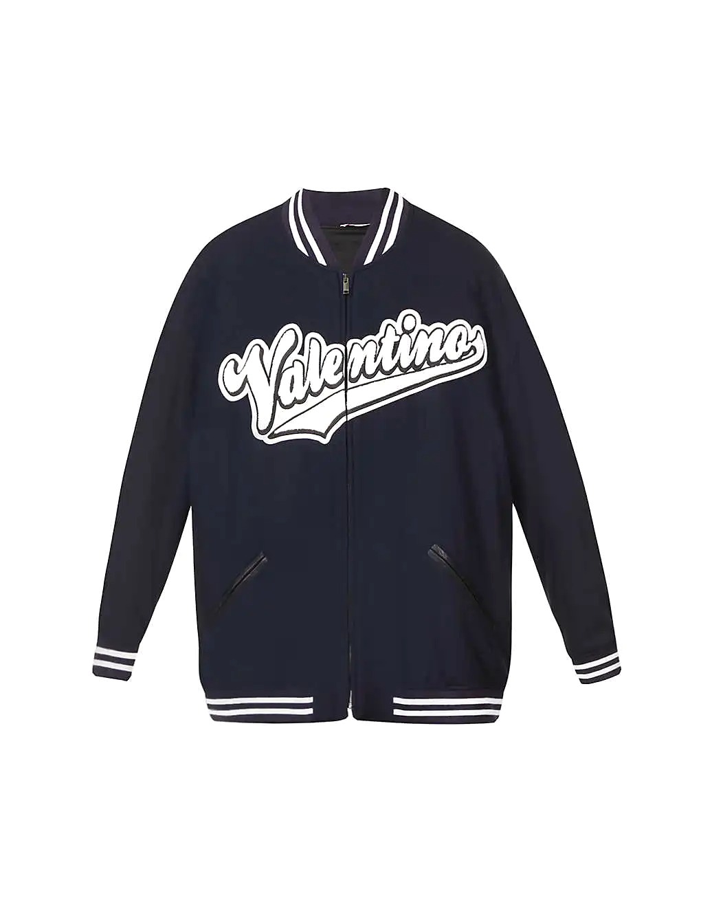 ÁO VALENTINO Logo-appliquéd collared oversized wool bomber jacket