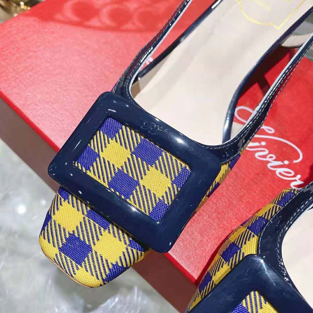 GIÀY Roger Vivier Women Belle Vivier Lacquered Buckle Slingback Pumps in Fabric-Yellow