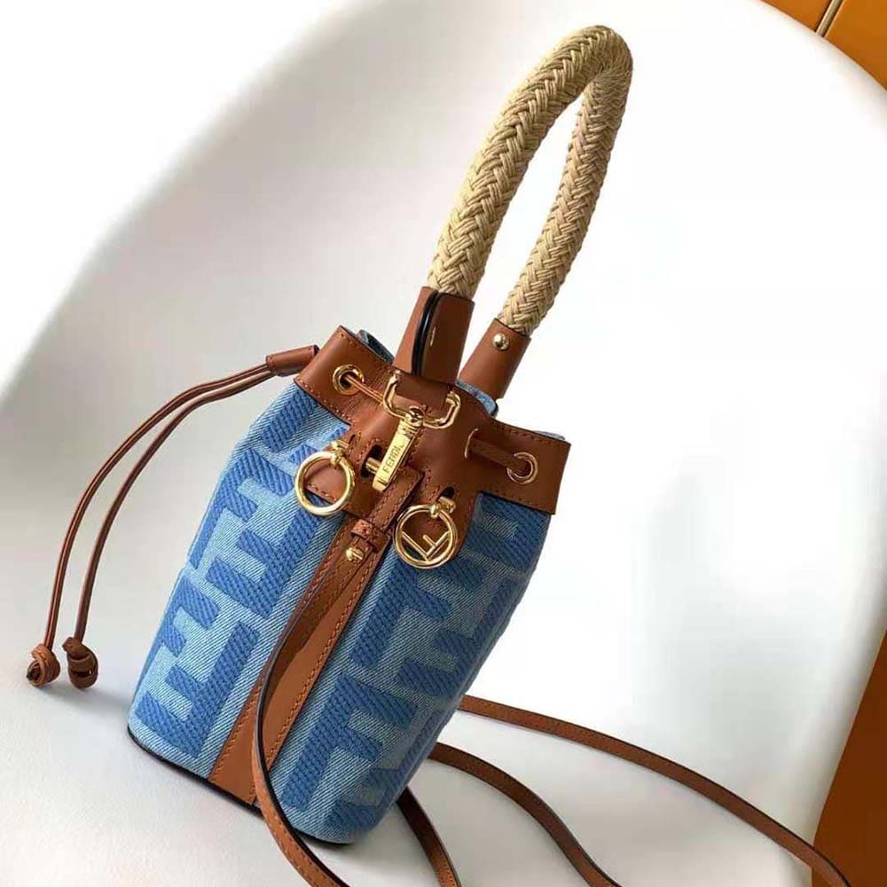TÚI Fendi Women Mon Tresor Light Blue Denim Mini-bag with FF Embroidery