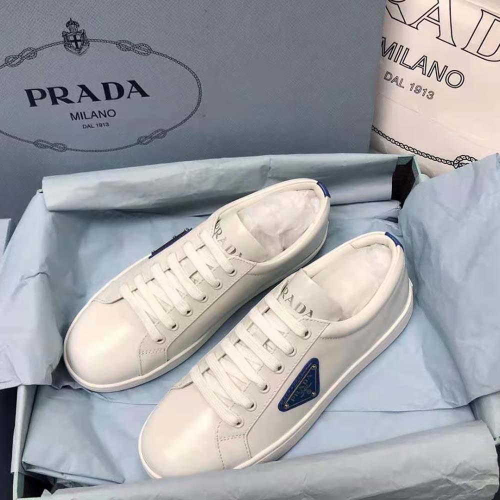 GIÀY PRADA Men Brushed Leather Sneakers-Blue