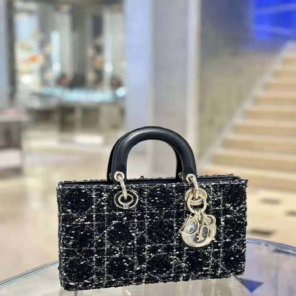 Túi xách nữ Dior Medium Lady D-Joy màu đen Cannage Tweed