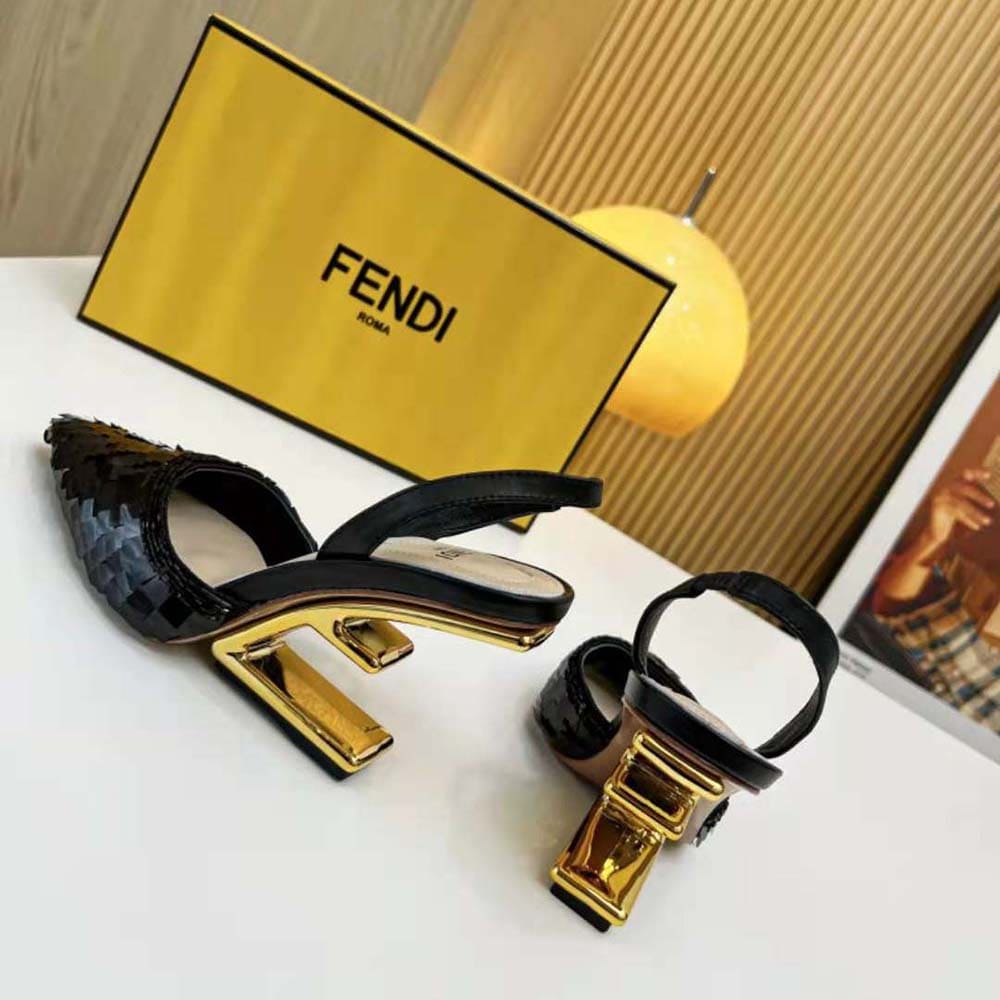 GIÀY Fendi Women Colibrì Lite Black Sequin High-heeled Slingbacks