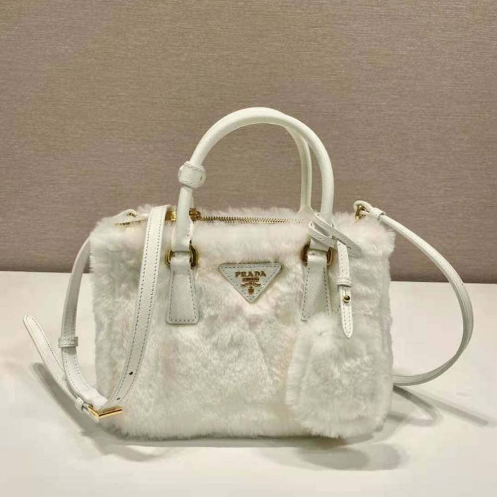 TÚI Prada Women Prada Galleria Shearling Mini-Bag-White