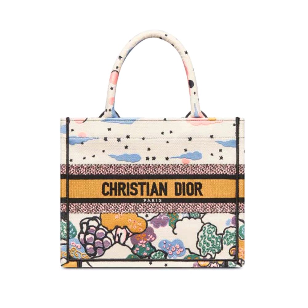 TÚI Dior Women Small Dior Book Tote Latte Dior Ciel de Rêve Embroidery