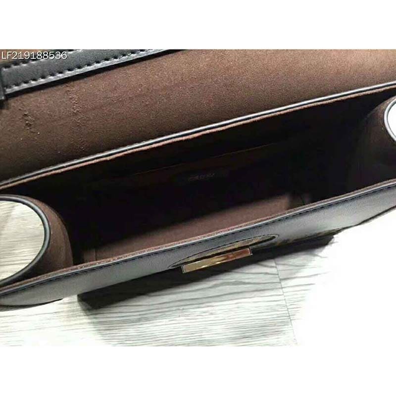 TÚI Fendi KAN I F Top Flap Strap Bag with Logo Stitch-Black