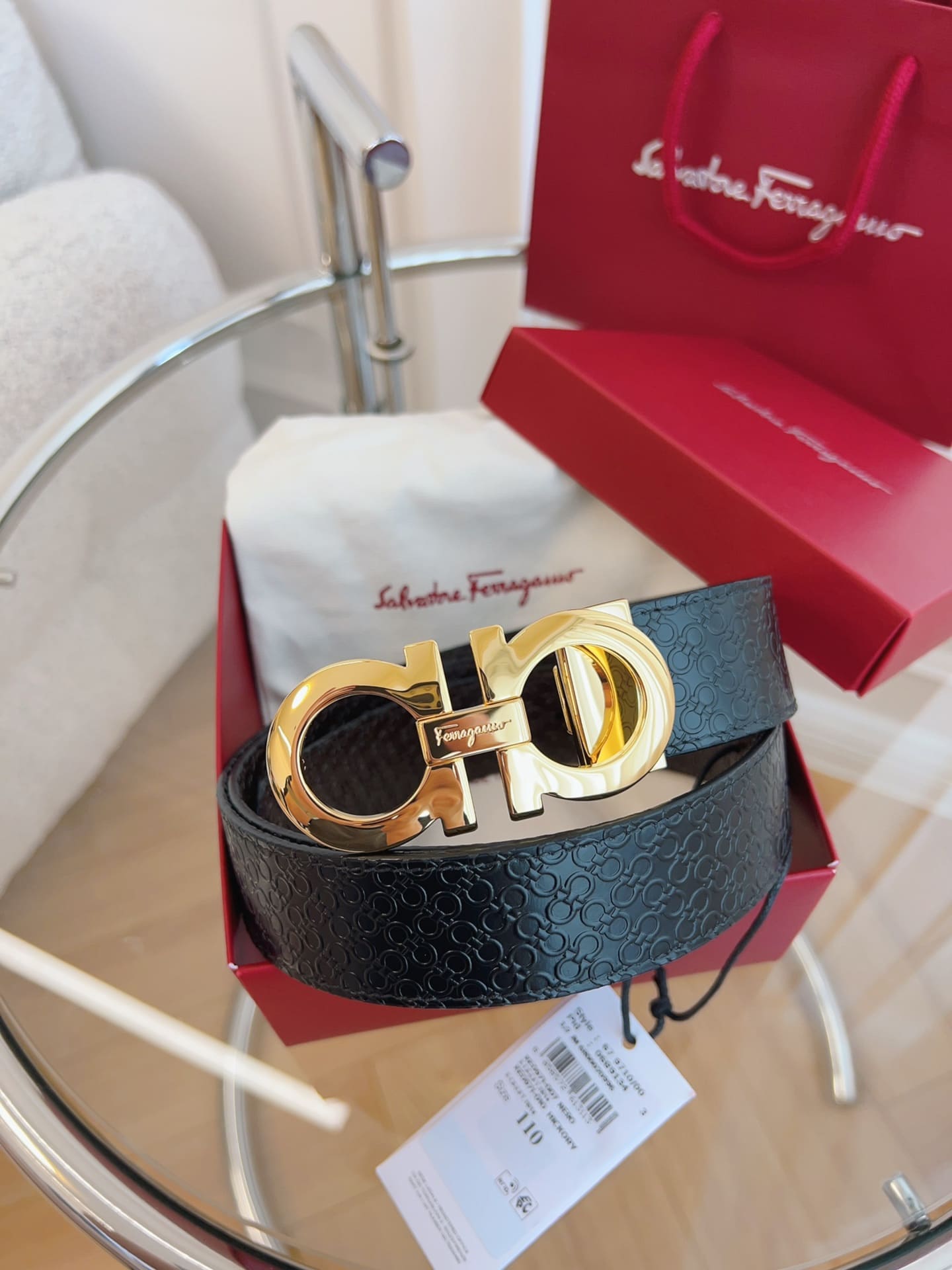 DÂY LƯNG Salvatore Ferragamo Adjustable Gancini Belt Khóa vàng