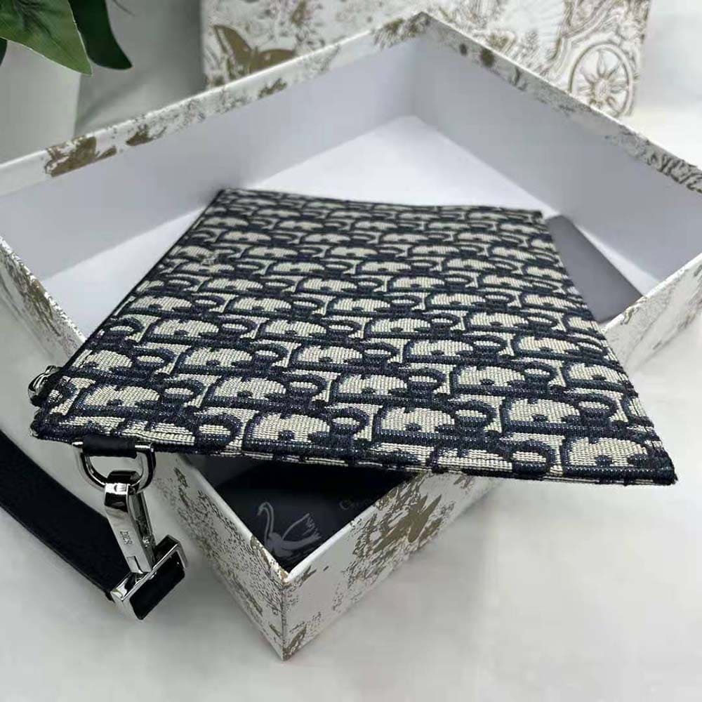 TÚI Dior Men A5 Pouch Beige and Black Dior Oblique Jacquard