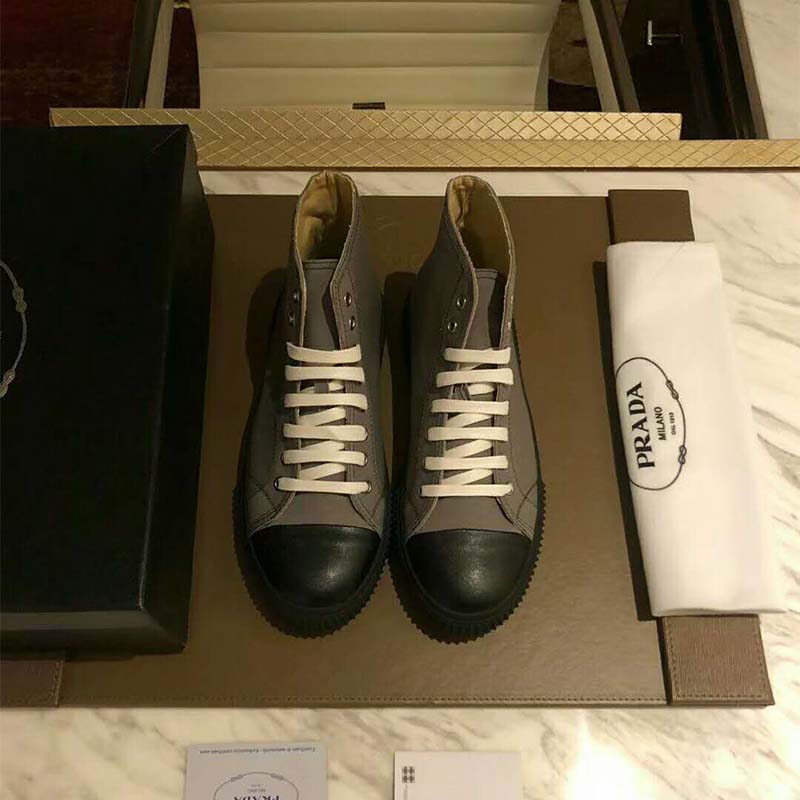 GIÀY PRADA Shoes High-Top Cotton Sneakers-Grey