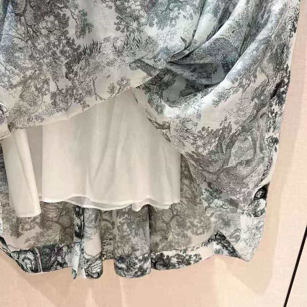 Váy Dior Women Mid-Length Shirt Dress White and Navy Blue Toile de Jouy Cotton Voile
