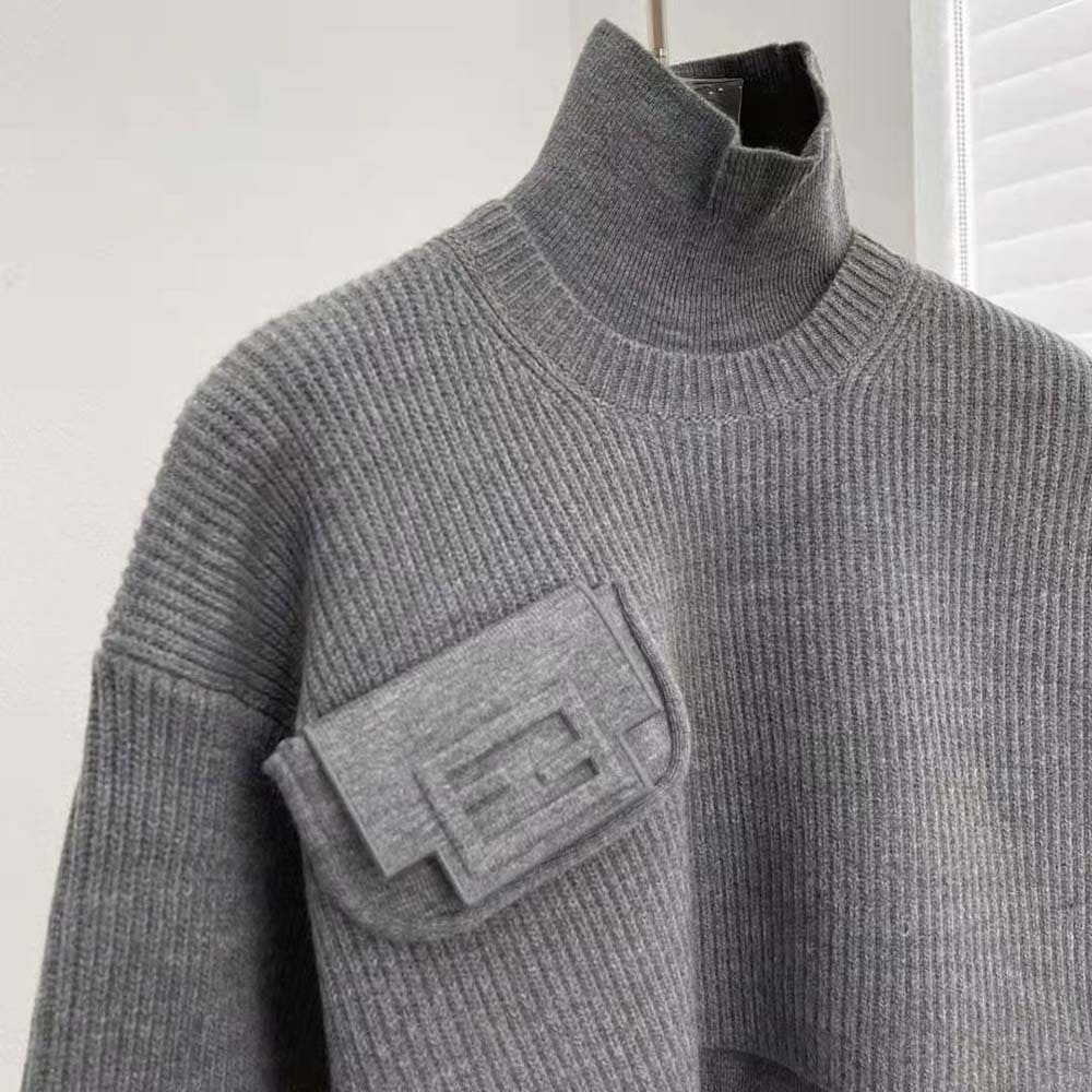 ÁO Fendi Women Gray Wool and Cashmere Sweater