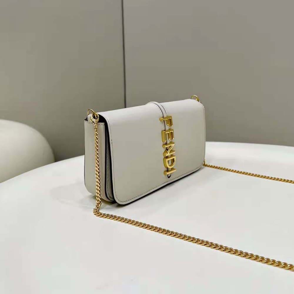 TÚI Fendi Women Fendigraphy Phone Pouch White Leather Wallet