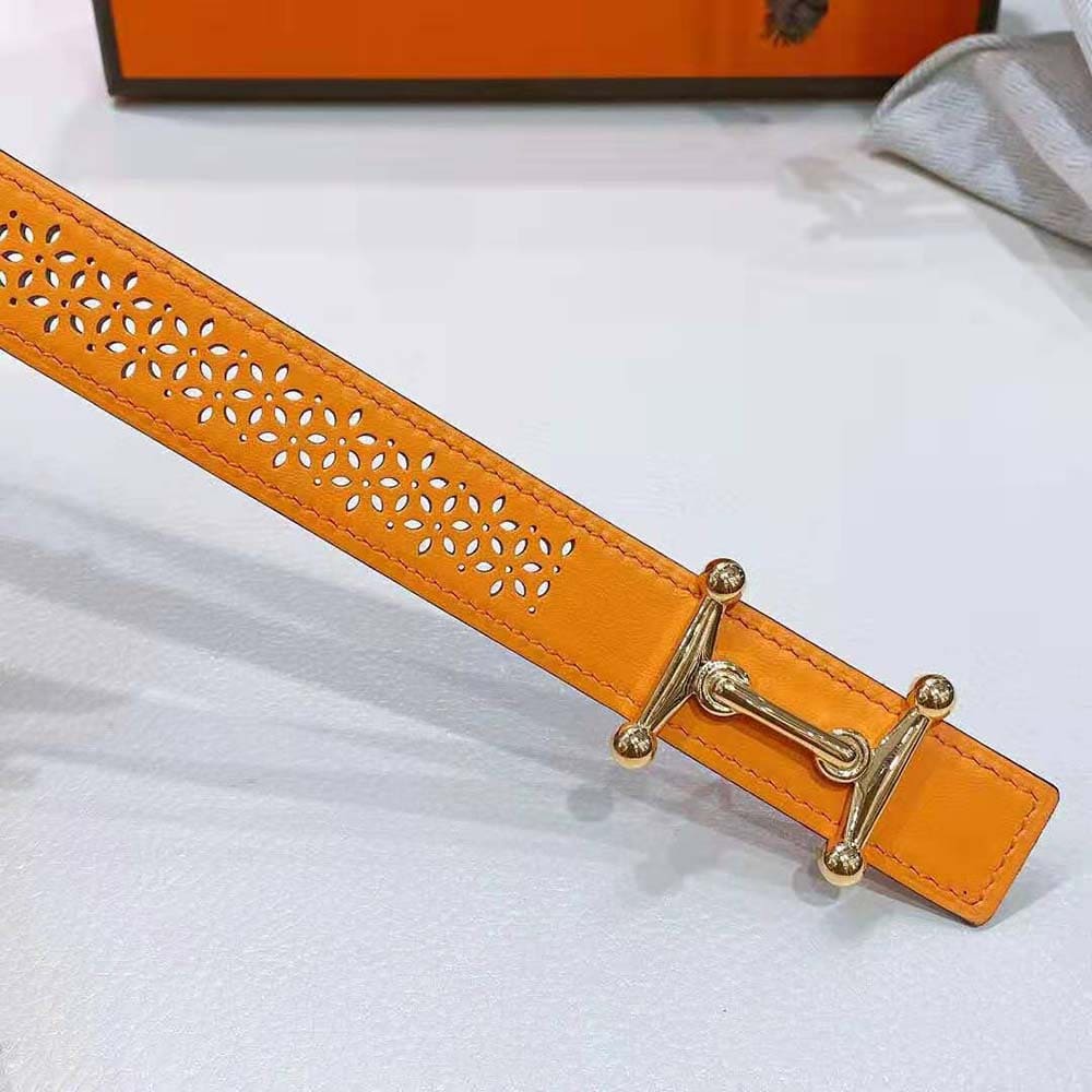 DÂY LƯNG Hermes Women Mors H Belt Buckle & Reversible Leather Strap 24 mm-Orange