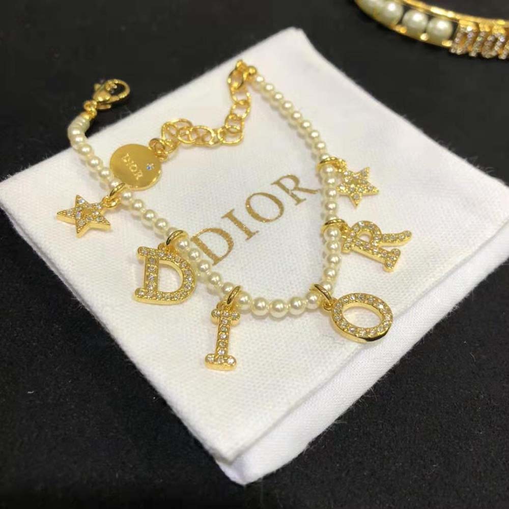 Vòng cổ Dior Women Dio(r)evolution Bracelet Gold-Finish Metal White Resin Pearls and White Crystals