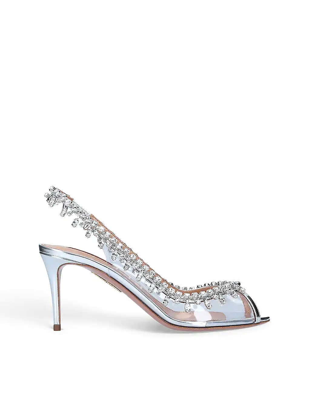 GIÀY AQUAZZURA Temptation crystal-embellished leather and PVC slingback sandals
