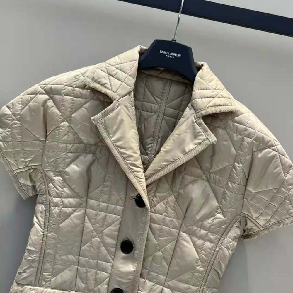 ÁO Dior Women Macrocannage Fitted Jacket with Puff Sleeves Beige Cotton Gabardine