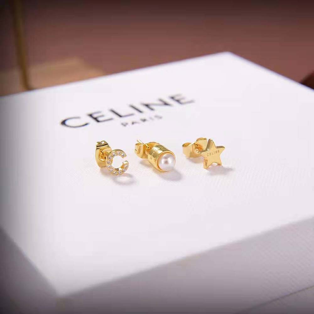 Bông tai Celine Women Separables Celestial Set of 3 Studs in Brass with Gold Finish