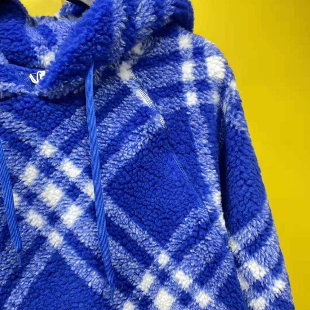 ÁO Burberry Women Check Fleece Hoodie-Blue Unisex