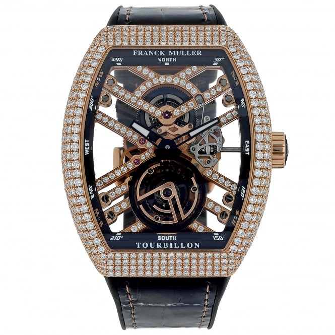 FRANCK MULLER V45 VANGUARD SKELETON ROSE GOLD DIAMOND CASE & DIAL