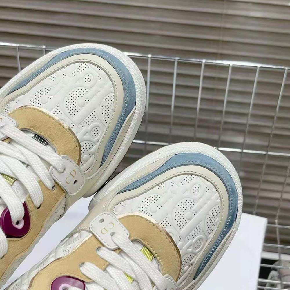 GIÀY Dior Women One Sneaker White Dior Oblique Perforated Calfskin and Multicolor Suede Calfskin