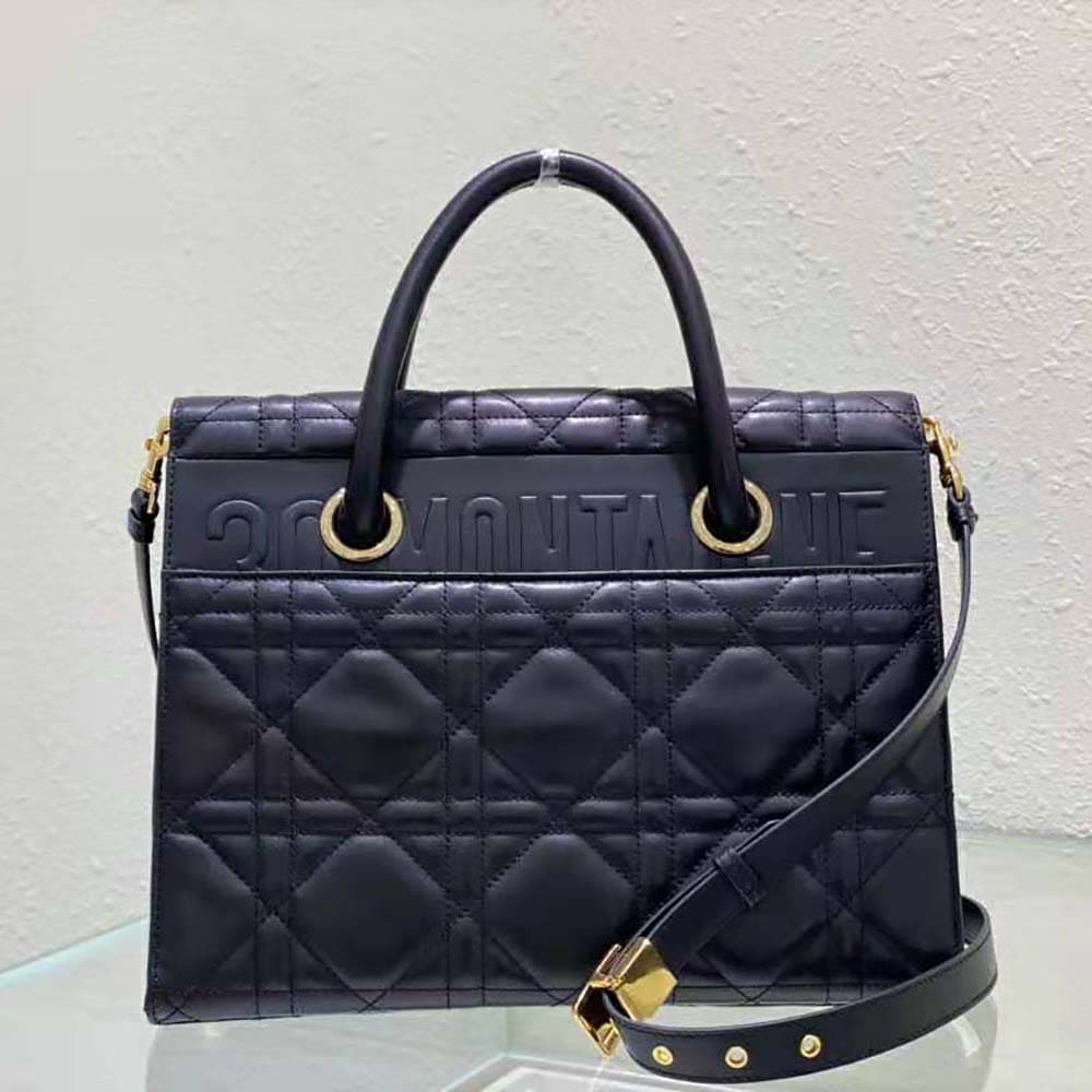 TÚI Dior Women Medium ST Honore Tote Black Macrocannage Lambskin