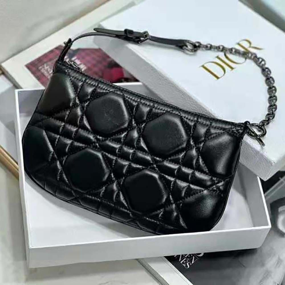 TÚI Dior Women Mini Dior Caro Tulip Bag Black Quilted Macrocannage Calfskin Top Quality