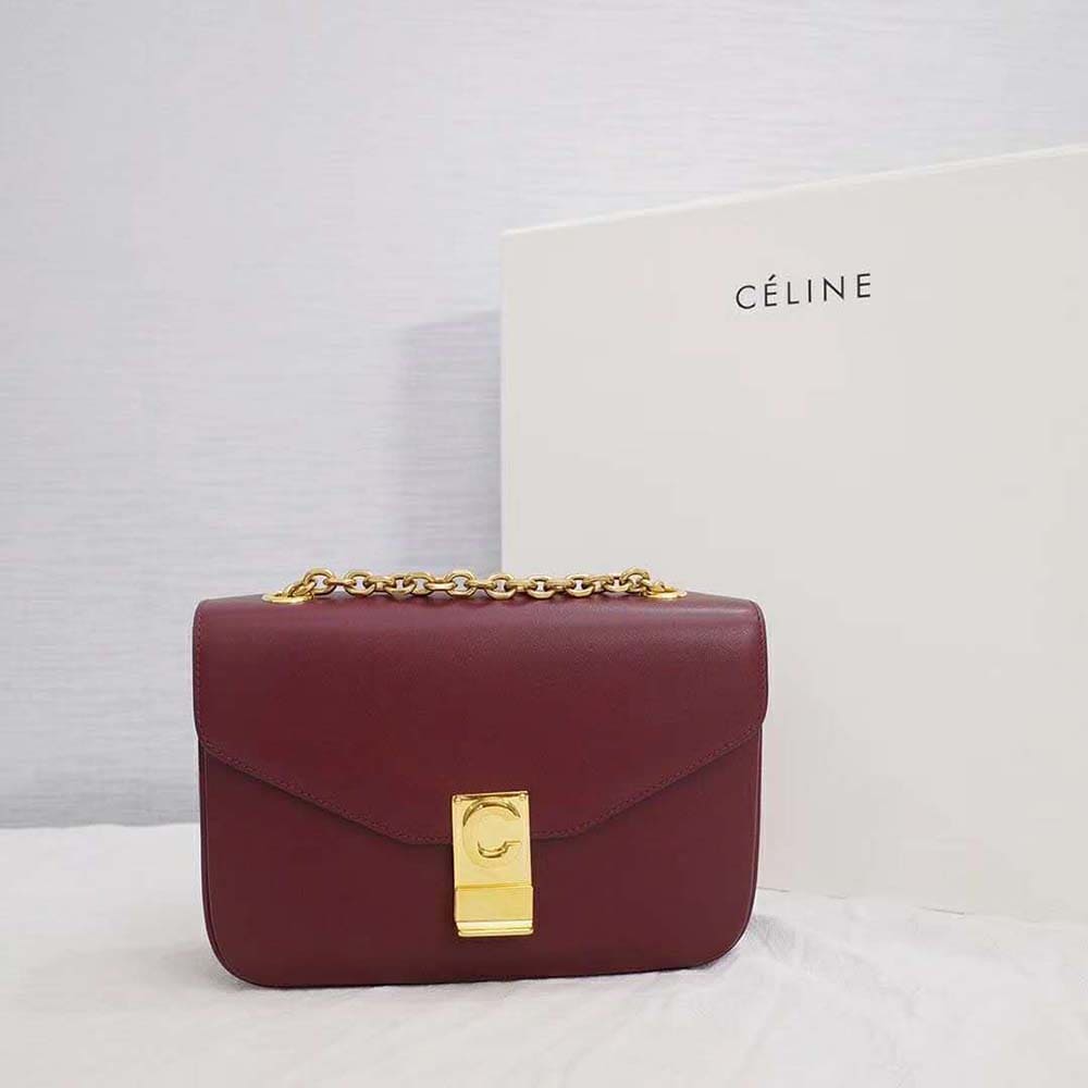 TÚI Celine Women Medium C Bag in Shiny Calfskin Leather-Maroon