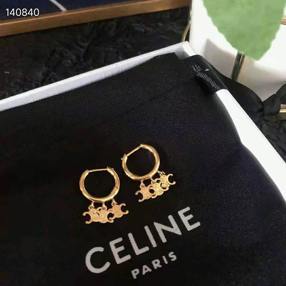 Bông tai Celine Triomphe Trio Hoops in Brass with Gold Finishgold