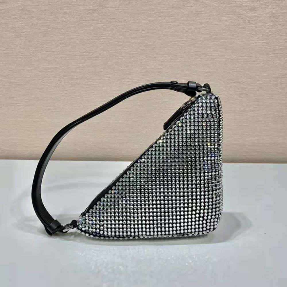 TÚI Prada Women Crystal-Studded Satin Pouch-Black