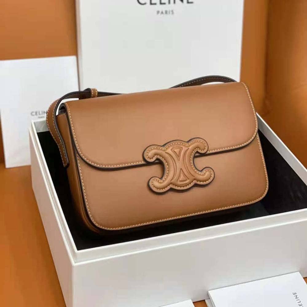 TÚI Celine Women Medium Bag Cuir Triomphe in Natural Calfskin-Brown