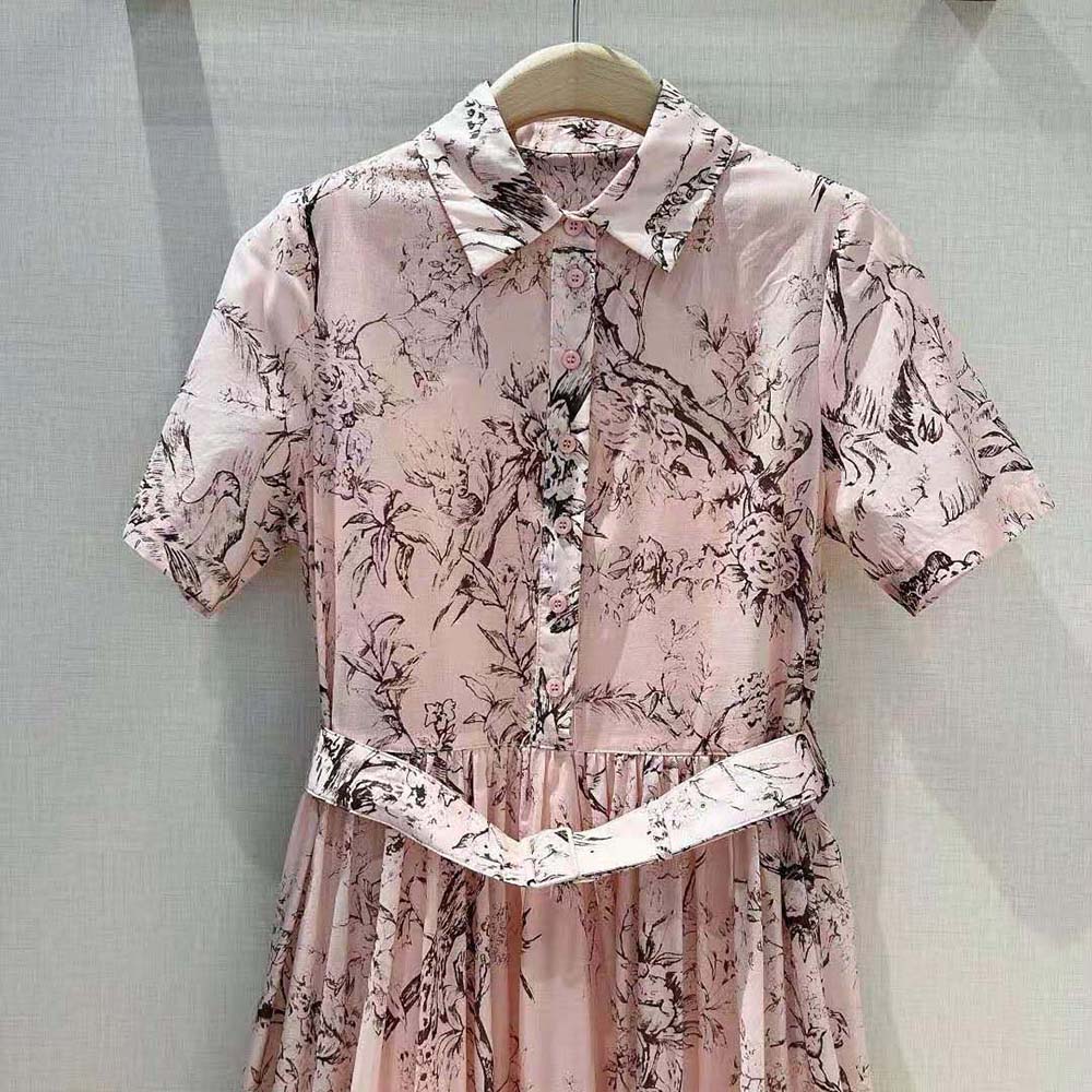 VÁY DIOR  Belt Rose Des Vents Cotton Denim with Dior Jardin Magique Motif