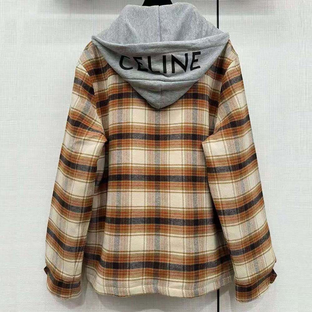 ÁO Celine Hooded Overshirt in Checked Wool