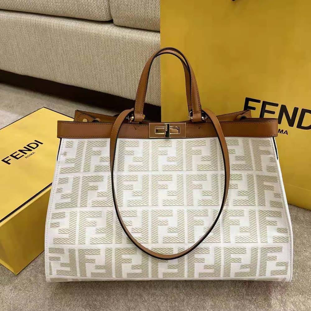 TÚI FENDI Women Peekaboo X-Tote Embroidered Canvas Bag-White