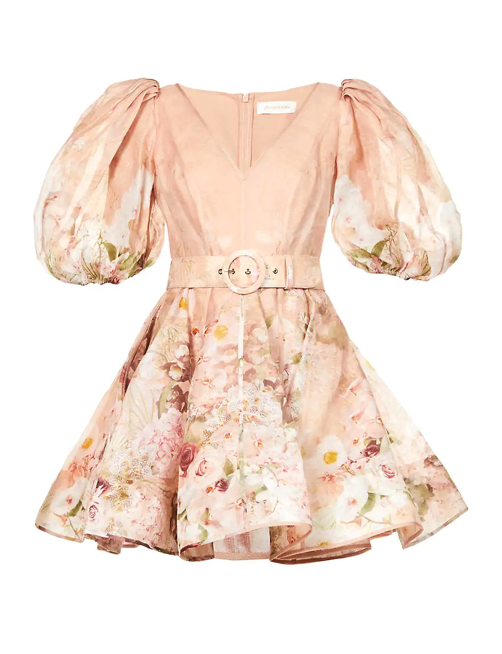 VÁY ZIMMERMANN Dancer puff-sleeved silk and linen-blend mini dress