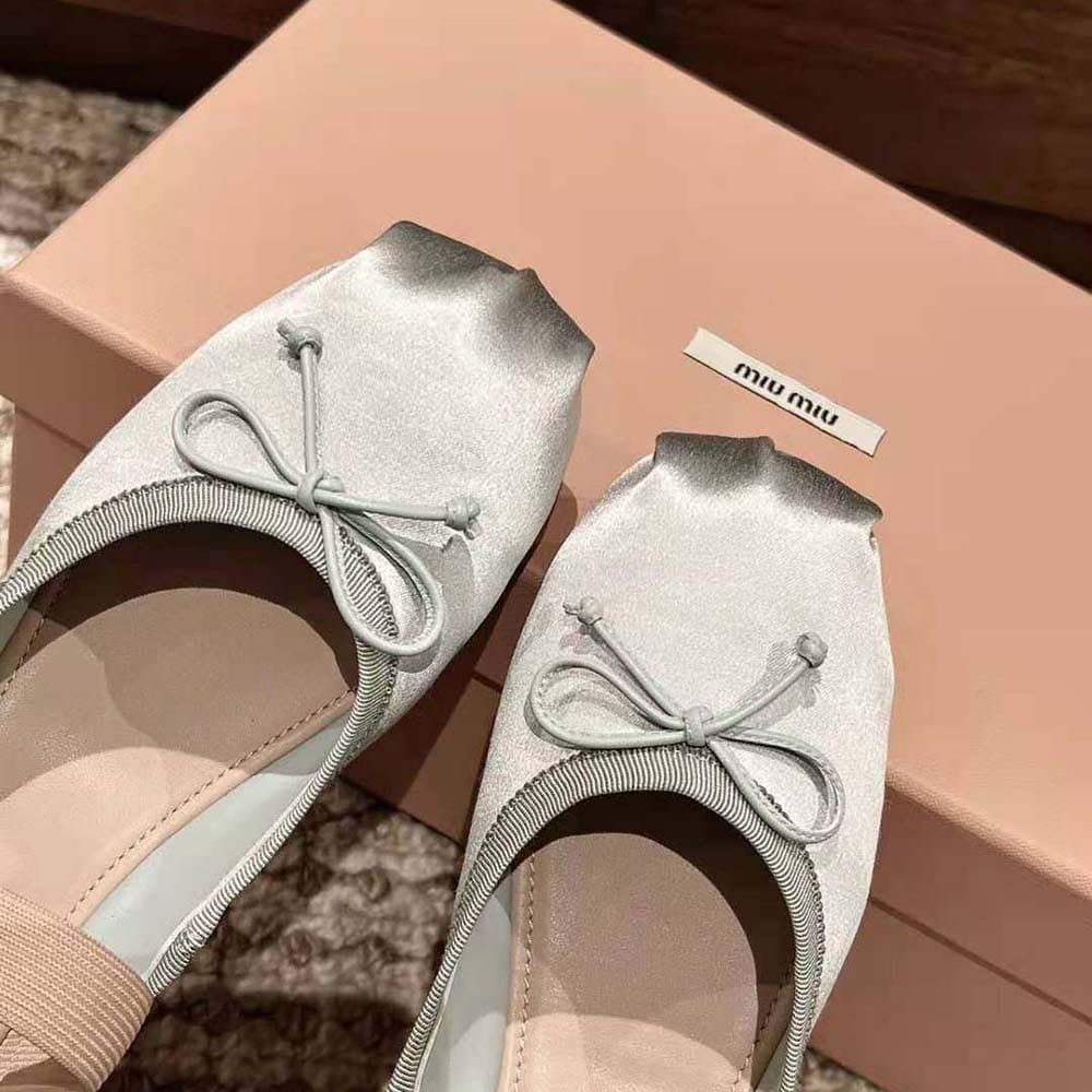 GIÀY Miu Miu Women Satin Ballerinas with Knit Logo Label-Blue