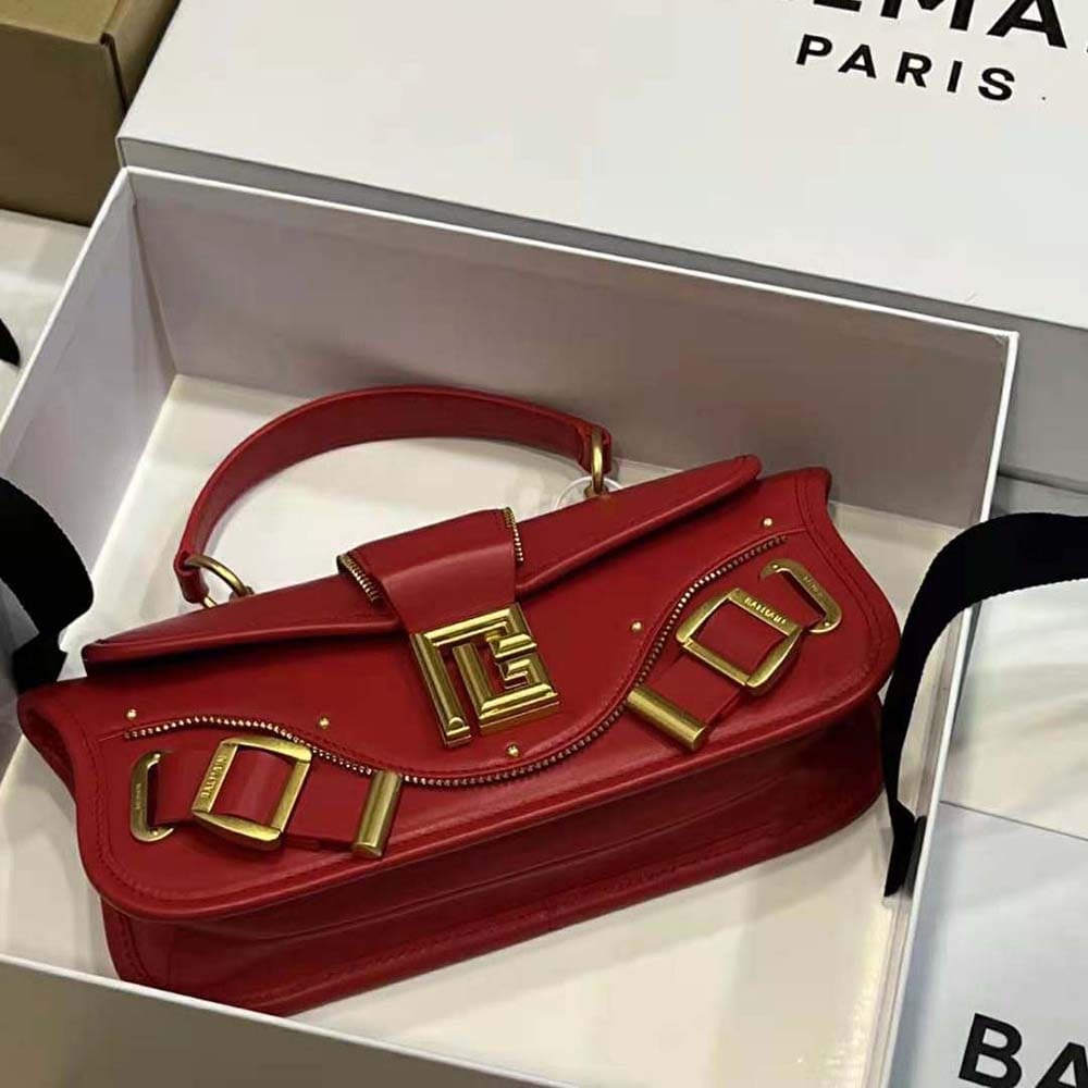 TÚI Balmain Women Blaze Clutch Bag in Smooth Leather-Red