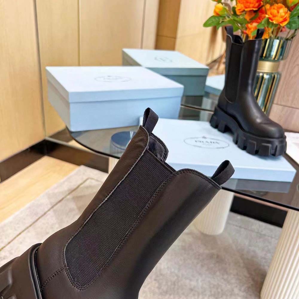 GIÀY Prada Unisex Monolith Brushed Leather Chelsea Boots