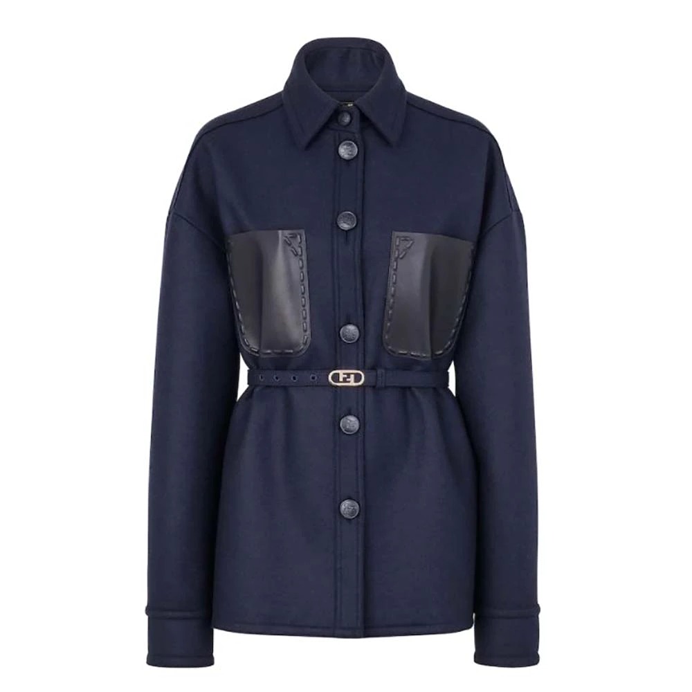 ÁO Fendi Women Single-Breasted Blue Wool Go-To Jacket