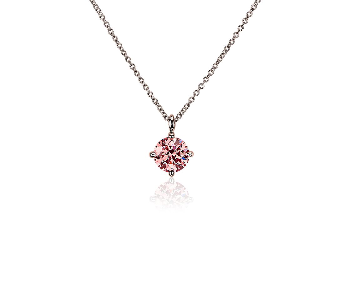 Dây chuyền vàng hồng 18K Au750 Pink Moissanite Diamond  Round Solitaire Pendant Necklace