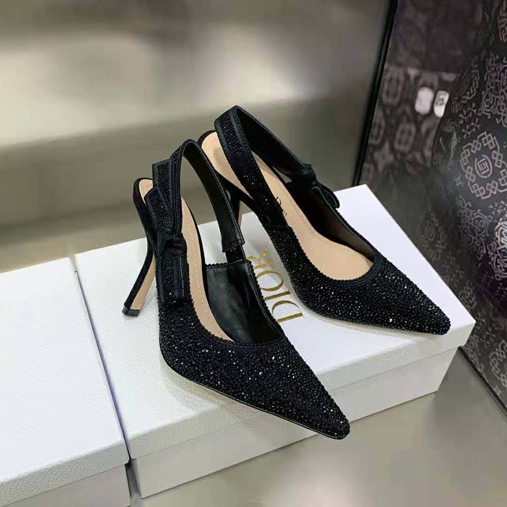 GIÀY Dior Women J’Adior Slingback Pump Black Cotton Embroidered with Strass