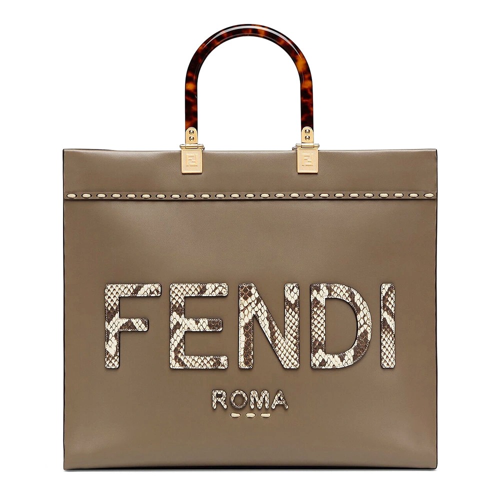 TÚI Fendi Women Sunshine Medium Gray Leather and Elaphe Shopper