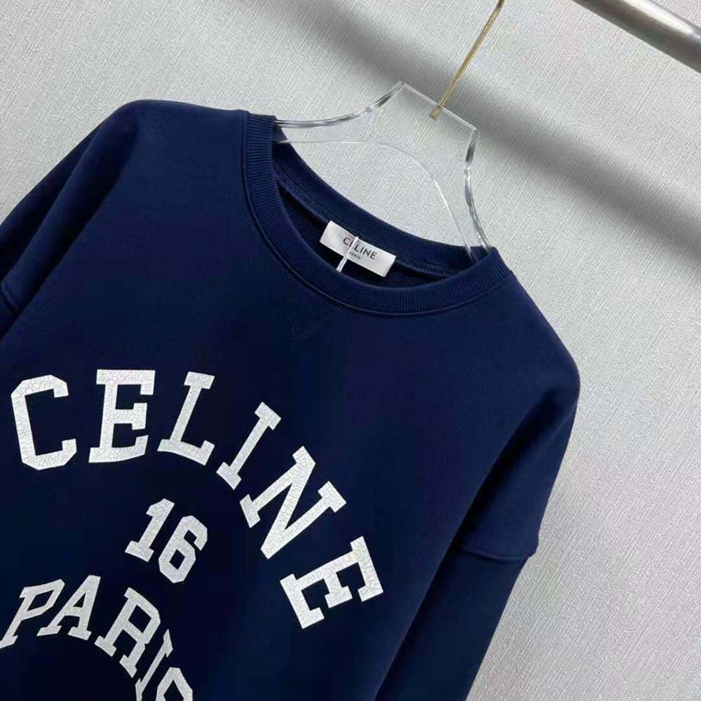 ÁO Celine Paris 16 Sweatshirt in Cotton Fleece-Navy Unisex