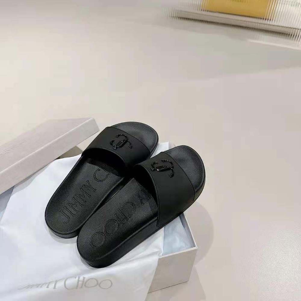 DÉP Jimmy Choo Women Port/F Black Rubber Slides with JC Monogram
