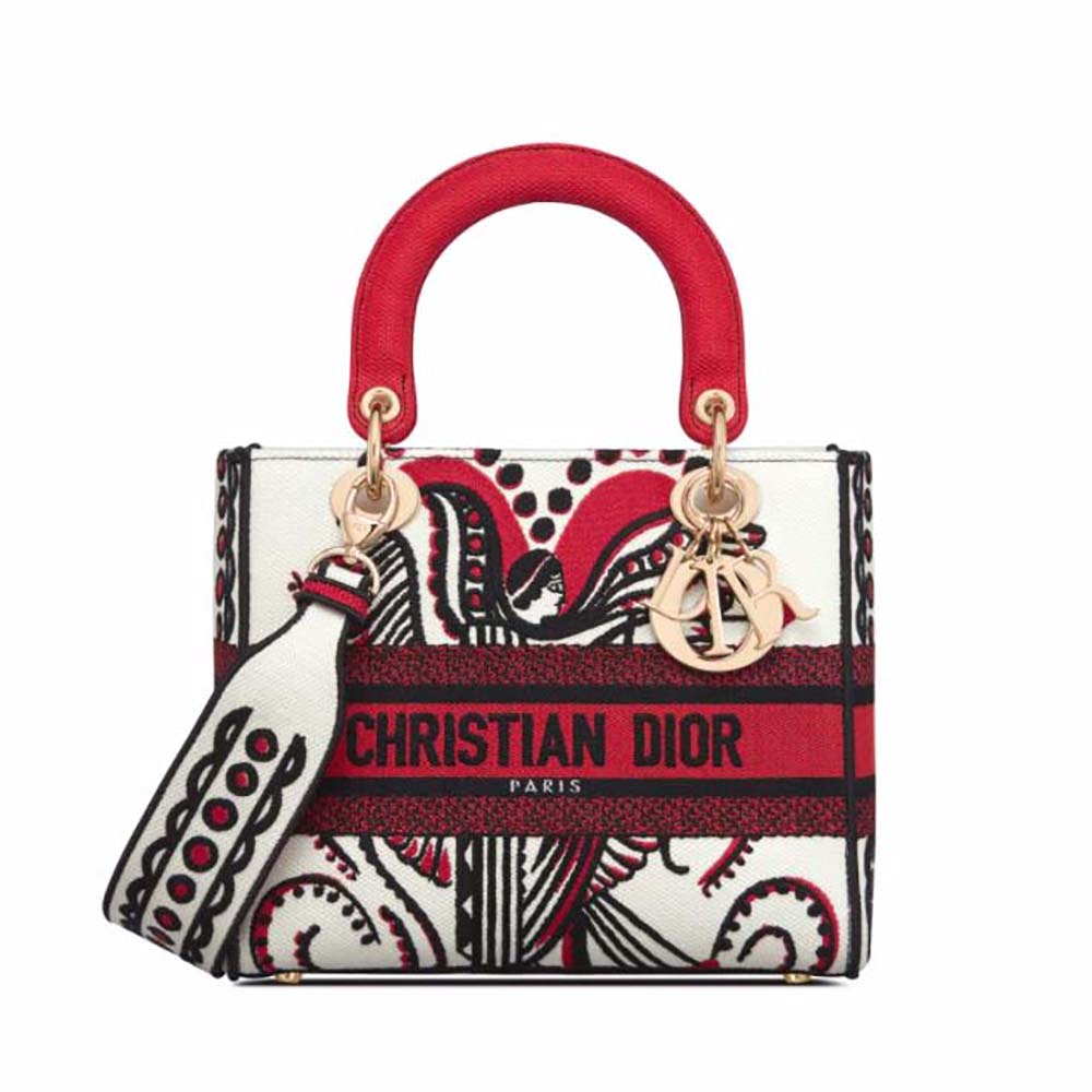 TÚI Dior Women Medium Lady D-lite Bag Latte Multicolor Cupidon Embroidery