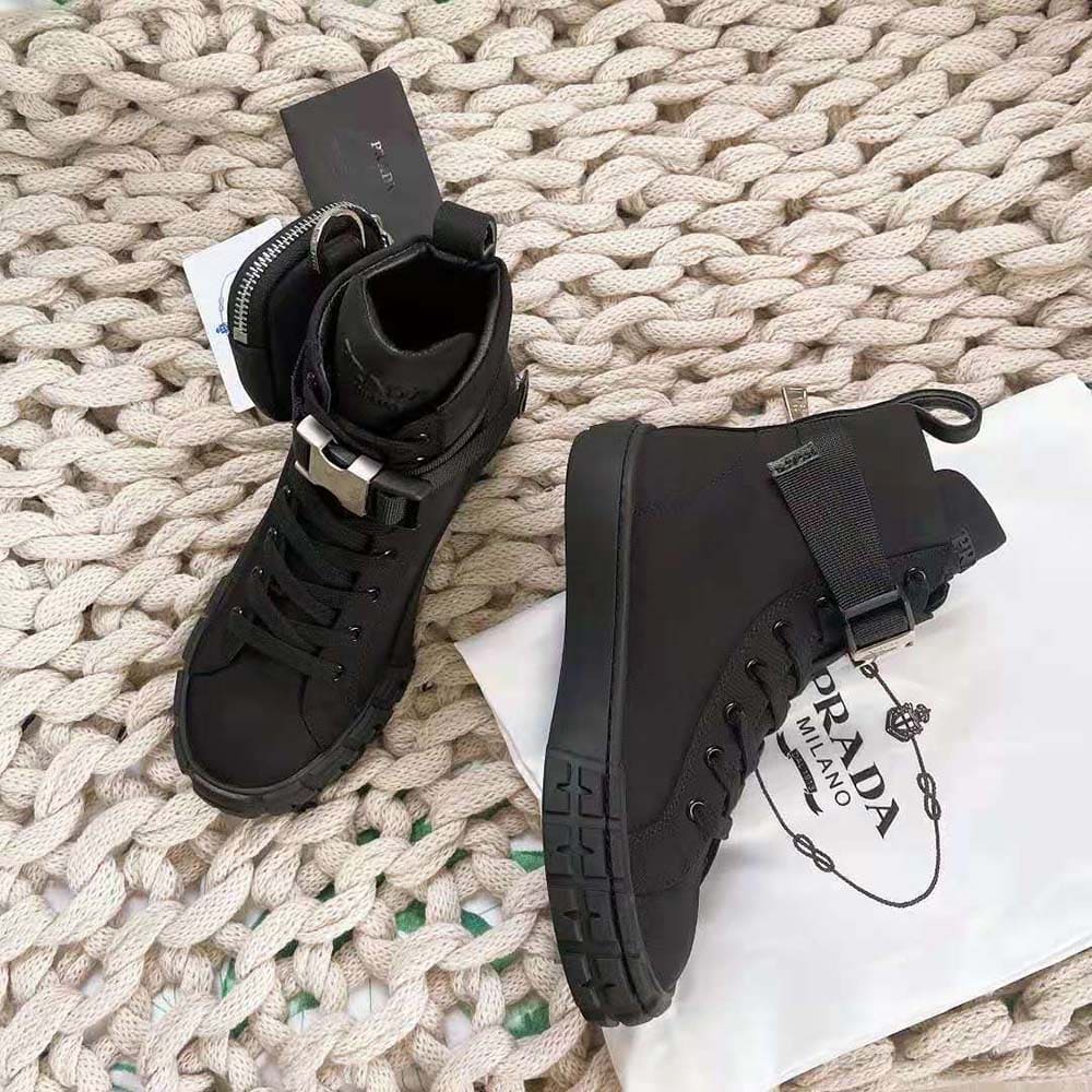 GIÀY Prada Unisex Wheel Re-Nylon High-top Sneakers-Black